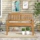 Acacia wood 2-person patio bench with backrest and armrests, perfect for garden or backyard seating.