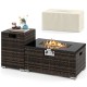 2-piece outdoor rattan fire table set with black tempered glass top and tank cover, perfect for warmth and coffee table.
