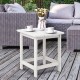 White 18-inch Adirondack outdoor side table made of weather-resistant PE material, perfect for patio or garden use.