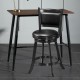 Black swivel counter stool with upholstered seat, rubber wood construction, ideal for dining areas or game rooms.