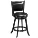 Black swivel counter stool with upholstered seat and back, rubber wood construction, perfect for dining or bar use.