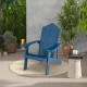 Navy Adirondack chair from a 2-piece set, featuring an ergonomic design, perfect for porch or backyard relaxation.