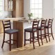Counter height chairs with fabric seat and rubber wood legs, featuring vintage design for elegant dining spaces.