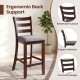 Counter height chair with rubber wood legs and fabric seat, featuring ergonomic back support for comfort and style.