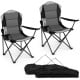 Two folding camping chairs in black with cup holders, made of durable 600D Oxford fabric, perfect for outdoor gatherings.