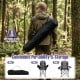 Folding camping chair set in black with cup holders, lightweight design for easy transport and perfect for outdoor gatherings.