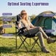 Folding camping chair set in black with neck, back, and arm support, ideal for picnics and outdoor gatherings.