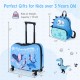Kid luggage set in blue with spinner wheels, adjustable handle, and compartments for travel essentials, perfect for.