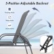 Adjustable backrest lounge chair in dark gray fabric, featuring 5 reclining positions for versatile outdoor relaxation.