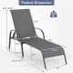 Dimensions of the dark gray outdoor patio lounge chair with adjustable reclining armrest, supporting up to 350 lbs.