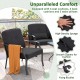 Black patio metal chair with soft cushions, ergonomic design, and fixing buckles for stable outdoor seating.