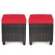 Two-piece patio rattan ottoman set with red removable cushions, featuring sturdy PE wicker and steel for outdoor use.