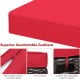 Red cushion detail of the 2-piece patio rattan ottoman set with removable covers and rope for secure placement.