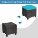 Turquoise cushion top rattan ottoman set, made of PE wicker and steel, perfect for outdoor seating and versatile use.