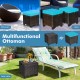 Turquoise rattan ottoman set with removable cushions, ideal for outdoor use as a seat or coffee table.