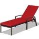 Red adjustable back lounge chair with removable cushion, sturdy steel frame, and weather-resistant rattan for outdoor.