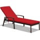 Red adjustable back lounge chair with removable cushion, sturdy steel frame, perfect for outdoor relaxation.