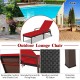 Red outdoor lounge chair with adjustable backrest, removable cushion, and weather-resistant PE rattan for patio.