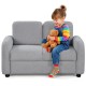 Gray 2-seat kids sofa with soft teddy fleece upholstery, perfect for toddlers to relax together in a playroom.