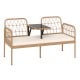 Side view of the 2-seat PE rattan outdoor loveseat featuring soft cushions and a built-in coffee table for patio.