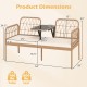 2-seat PE rattan outdoor loveseat with built-in coffee table, soft cushions, and dimensions for patio comfort.