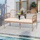Front view of the 2-seat PE rattan outdoor loveseat showcasing the hand-woven design and integrated coffee table for.