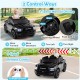 Black 2-seater 24V licensed Ram truck with remote control, featuring music, safety belts, and LED lights for kids.