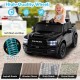 Black 2-seater licensed Ram truck ride-on toy with high-quality wheels, remote control, and spring shock absorbers for.