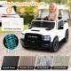 White 2-seater licensed Ram truck ride-on toy with remote control, featuring high-quality wheels for smooth outdoor.