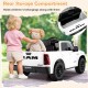 Rear storage compartment of the licensed Ram truck ride-on toy, designed to hold children's belongings securely.