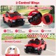 Red 2-seater licensed Ram truck ride-on toy with remote control, music, and safety features for big kids.