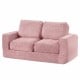 Pink 2-seater floor couch loveseat with soft corduroy cover and supportive foam, perfect for cozy lounging in small.