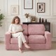 Pink 2-seater floor couch loveseat with removable corduroy cover, featuring supportive foam and cozy armrests for.
