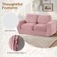 2-seater floor couch loveseat in pink with removable corduroy cover, featuring non-slip base and smooth hidden zippers.