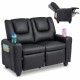 Black 2-seater kids recliner sofa with adjustable backrest, cup holders, and side pockets for toys and books.