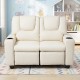 Beige 2-seater kids recliner sofa chair with adjustable backrest, cup holders, and spacious design for toddler comfort.