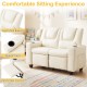 Beige 2-seater kids recliner sofa with adjustable backrest, retractable footrest, and 2 cup holders for cozy lounging.