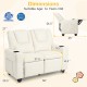 Beige 2-seater kids recliner sofa chair with adjustable backrest, cup holders, and spacious design for toddlers.