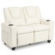 Beige 2-seater kids recliner sofa chair featuring a close-up of the smooth PU leather finish and cushioned armrests for.