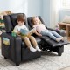 Kids enjoy reading on the black 2-seater recliner sofa chair with adjustable backrest and cup holders.