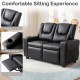 Black 2-seater kids recliner sofa chair with adjustable backrest, retractable footrest, and 2 cup holders for comfort.