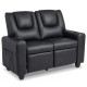 Black kids recliner sofa chair designed for two, featuring side pockets for storage and a sturdy wooden and metal frame.
