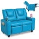 Blue 2-seater kids recliner sofa chair with side pockets for toys, featuring a cozy design and smooth PU leather for.