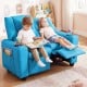 Kids' blue 2-seater recliner sofa chair with adjustable backrest, cup holders, and spacious design for comfort.
