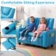 Blue 2-seater kids recliner sofa chair with adjustable backrest, cup holders, and spacious seating for toddlers.