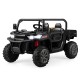 Black 2-seater kids ride-on dump truck with tiltable dump bed, remote control, and safety features for outdoor fun.
