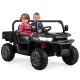 2-seater kids ride-on dump truck in black with tiltable dump bed, ideal for outdoor play and toy storage.