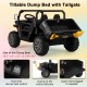 2-seater kids ride-on dump truck with tiltable dump bed, black, for outdoor play and toy storage.