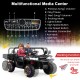 2-seater kids ride-on dump truck in black with tiltable dump bed, built-in music, and remote control for fun outdoor.