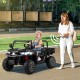 2-seater kids ride-on dump truck in black with tiltable dump bed, remote control, and safety features for outdoor fun.